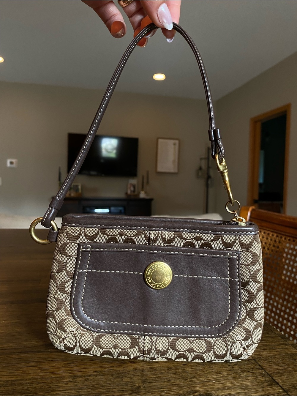 Coach Brown Signature Wristlet